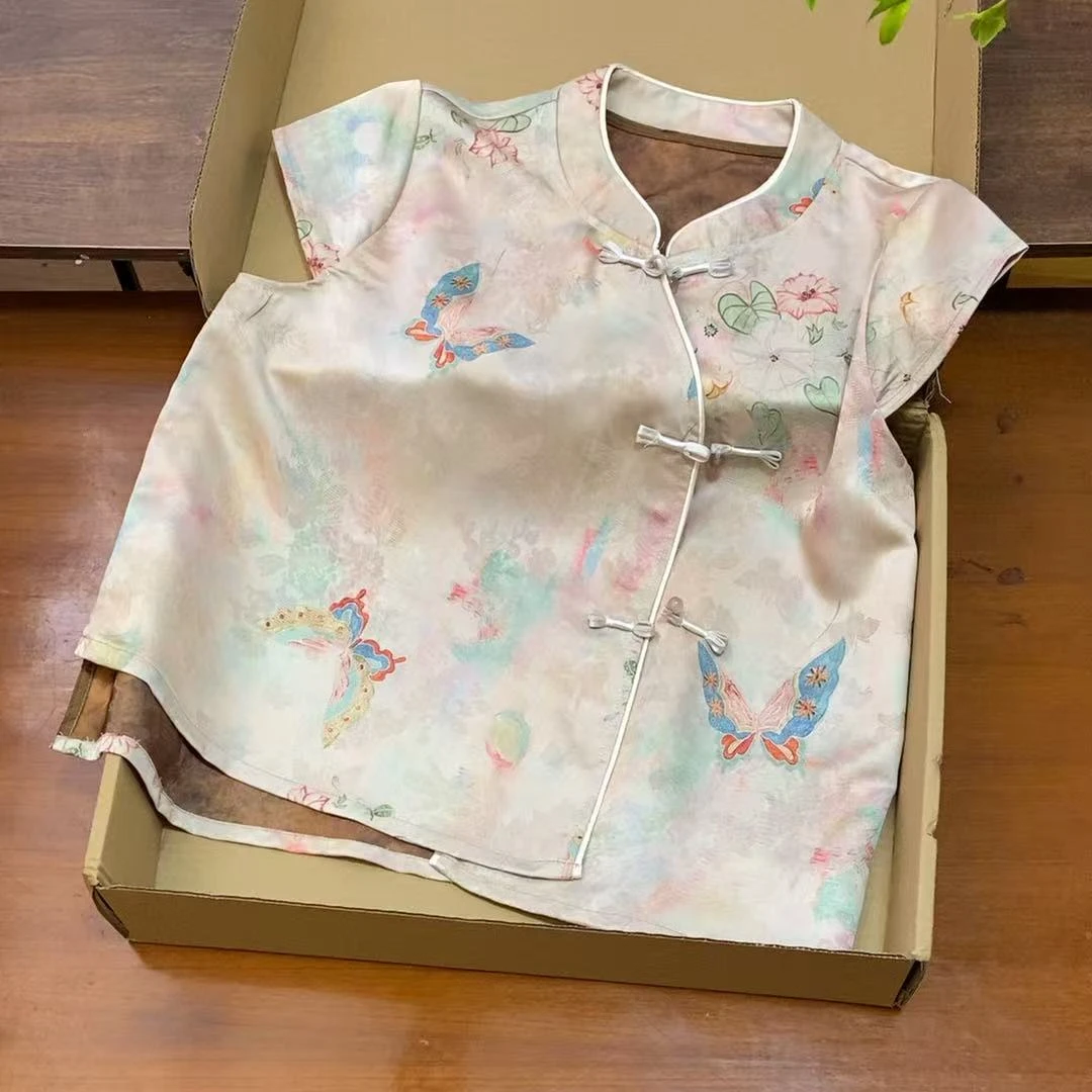 【蝶起舞新】新中式短款显瘦不规则下摆小马甲女 中国风上衣女夏