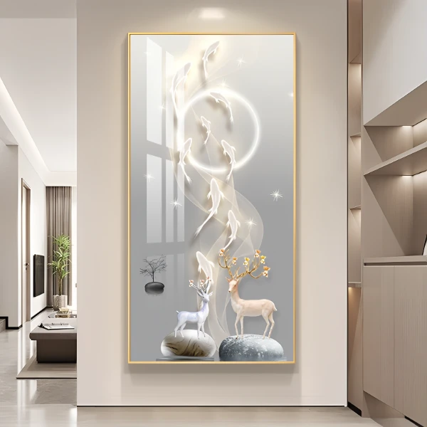 九鱼手工晶瓷镶钻实物装饰画2025客厅挂画玄关简约高级感装饰画