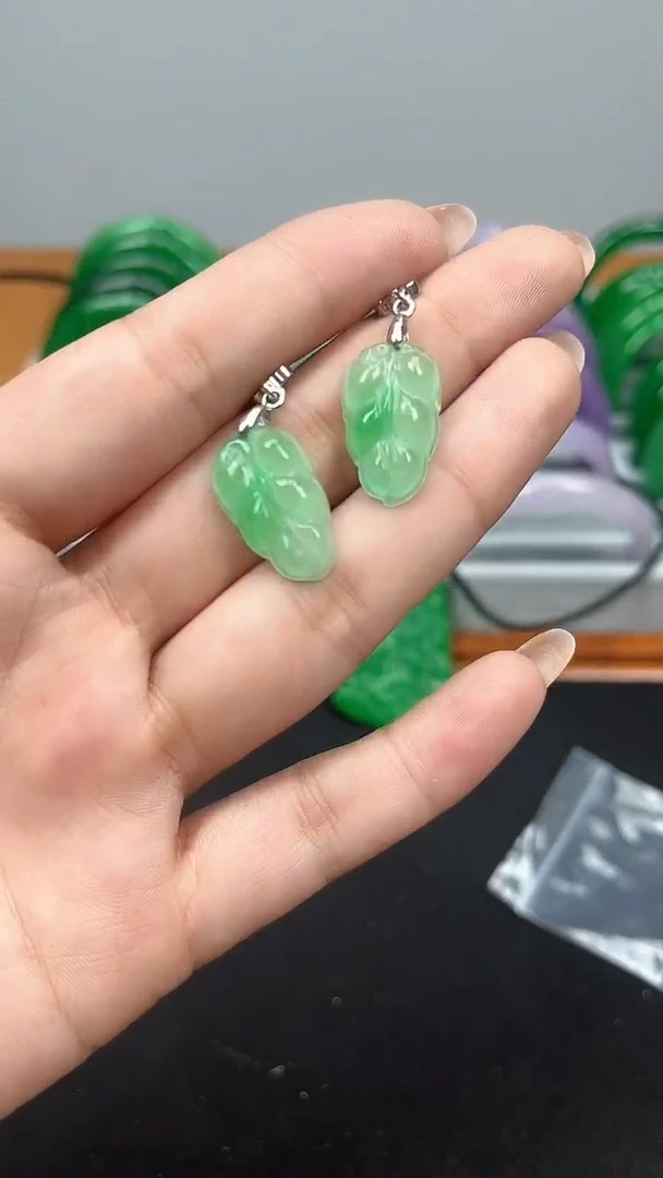 翡翠未镶嵌耳饰a4 冰飘花叶子耳坠