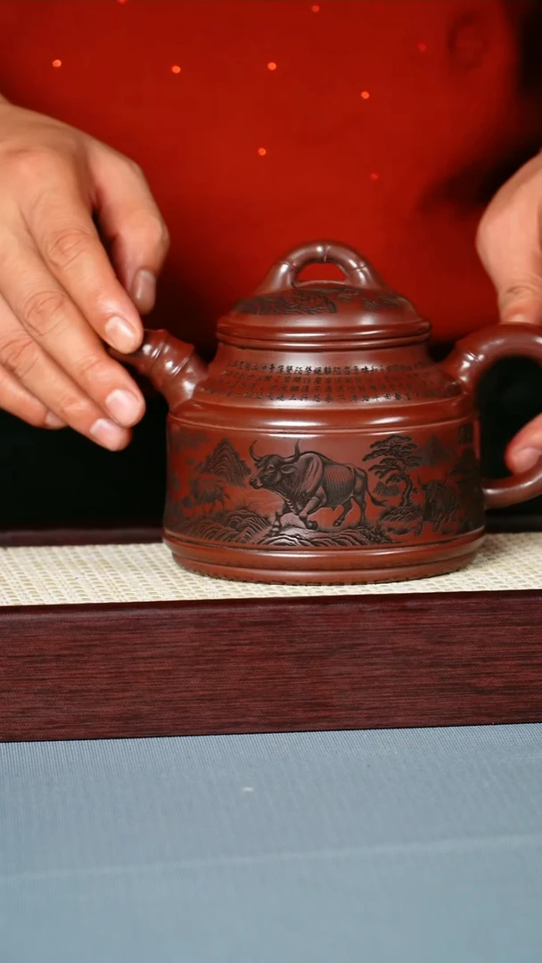 茶壶紫砂 石红泥料 双线竹鼎