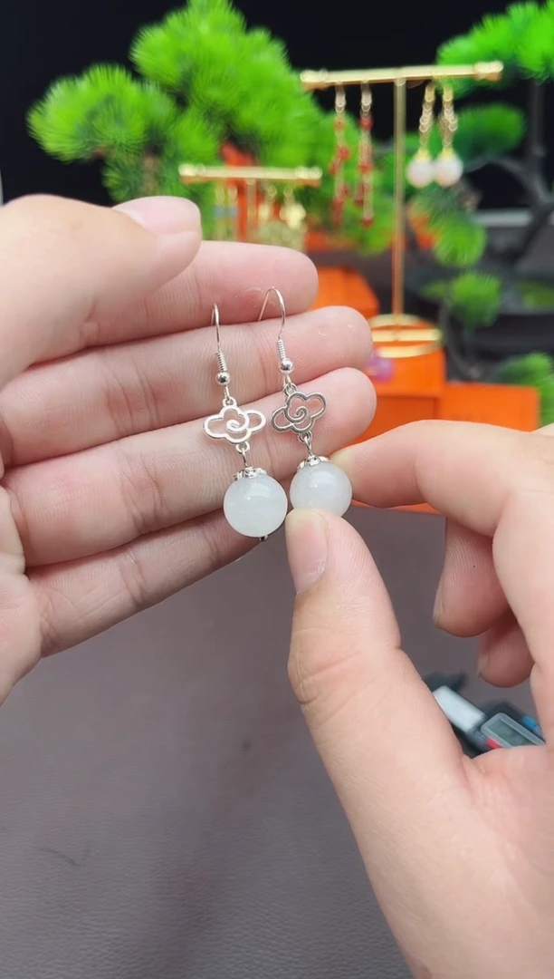 玛瑙/玉髓耳钉银S925镶嵌101000