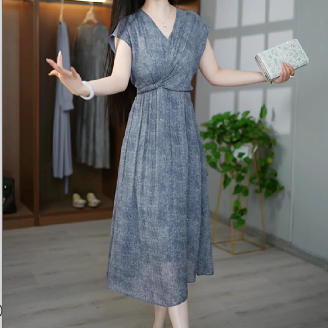 2025夏季新款时尚优雅高端精致收腰显瘦洋气成熟女性中长款连衣裙