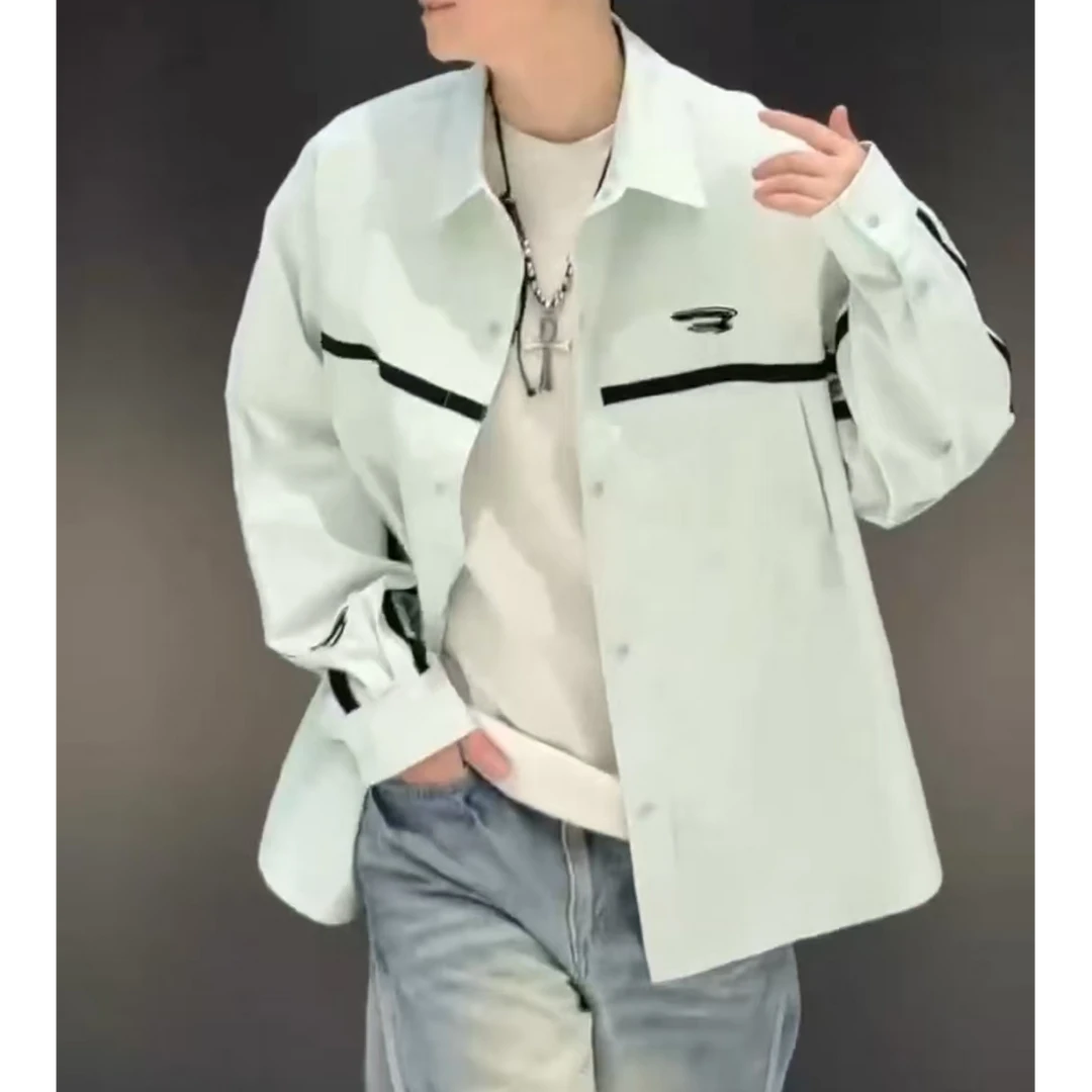 腿姐-D-611-春夏新款时尚百搭刺绣小标翻领男女同款衬衣*YM