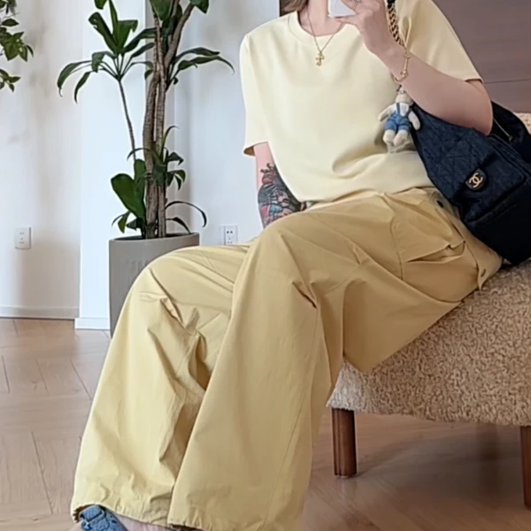 【瘦瘦】大码春夏季美式四色全松紧可束脚运动宽松工装裤S01391