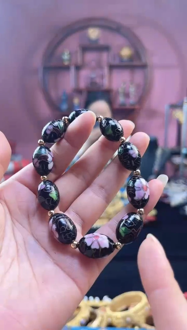 非遗 景泰蓝手串 黑色 大枣珠