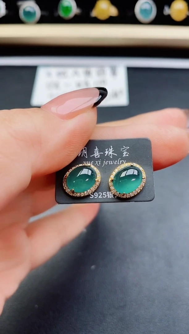 翡翠银S925镶嵌耳饰50805