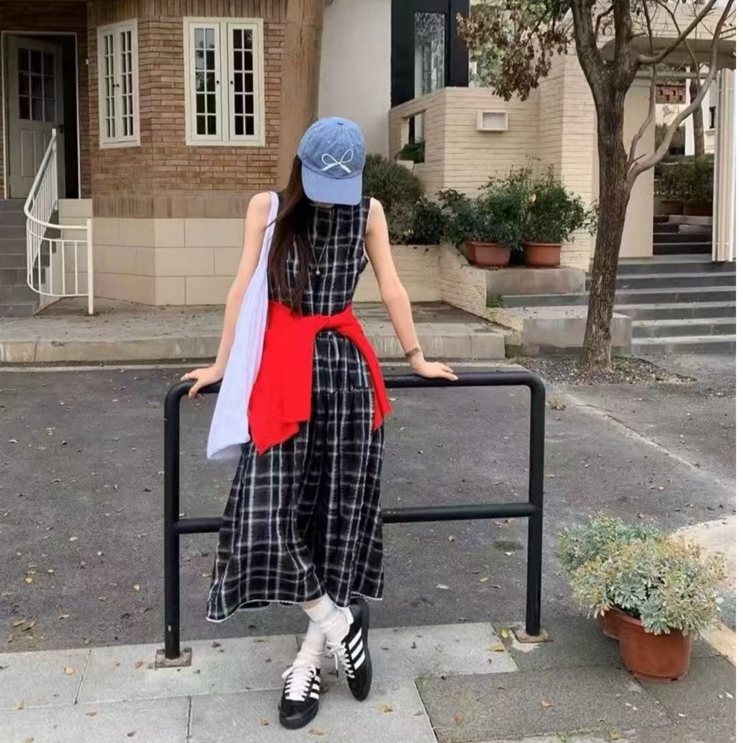 5113 格子坎袖连衣裙