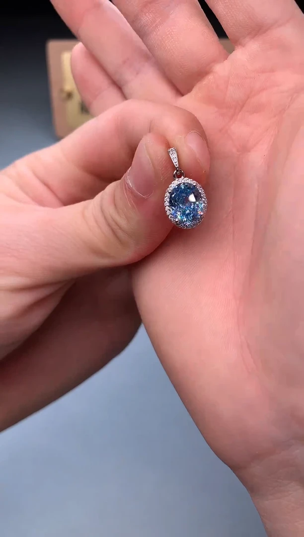 银S925镶嵌颈饰海蓝宝石2222