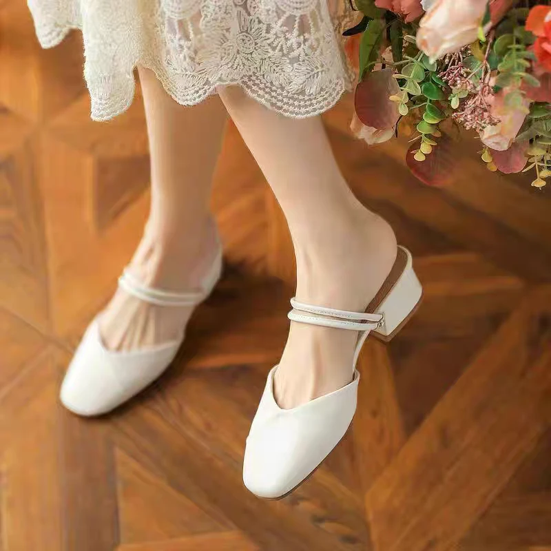 罗马风格休闲时装凉鞋半高跟凉鞋半拖粗跟甜辣千金风