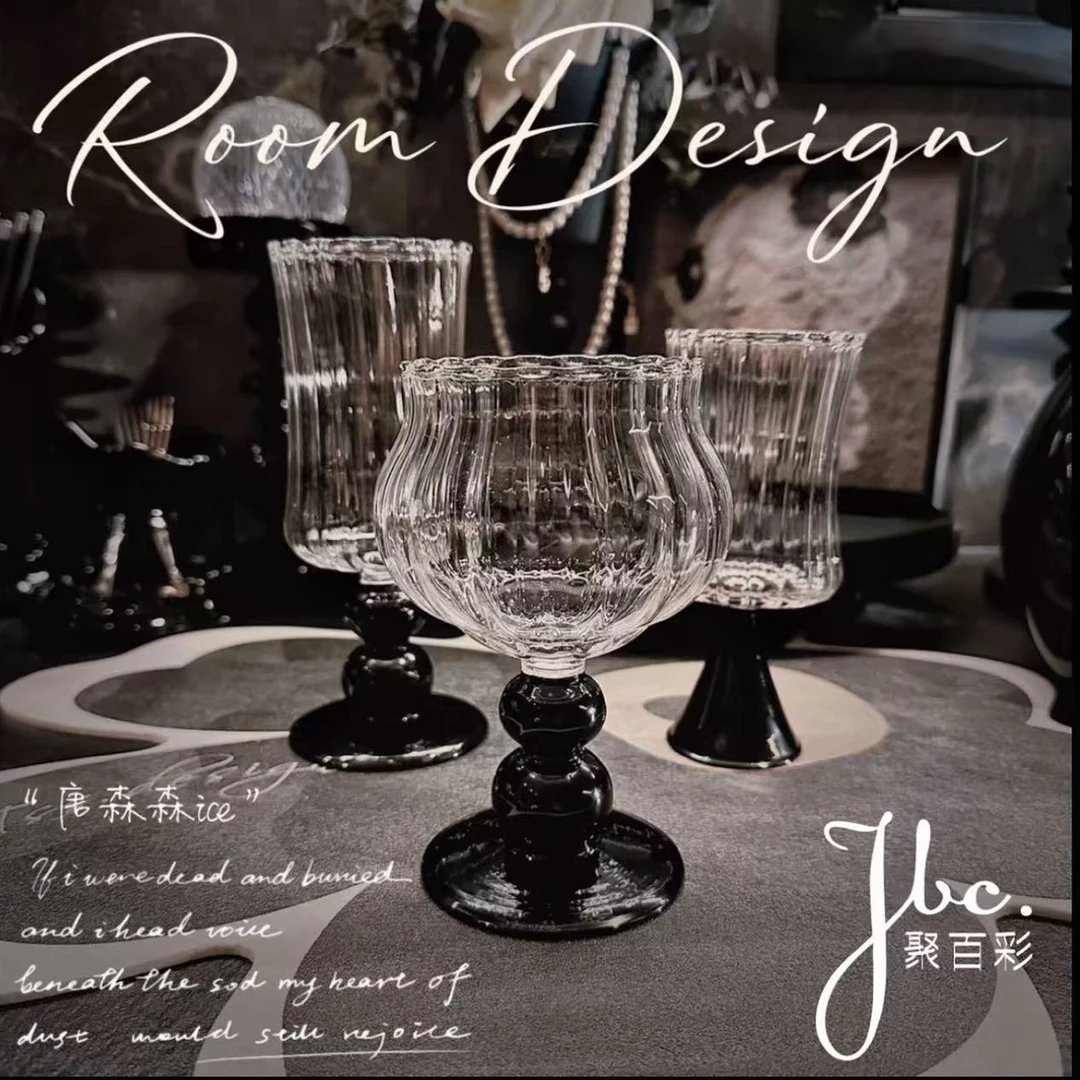 法式创意中古高脚红酒杯果汁杯耐高温高硼硅玻璃三件套