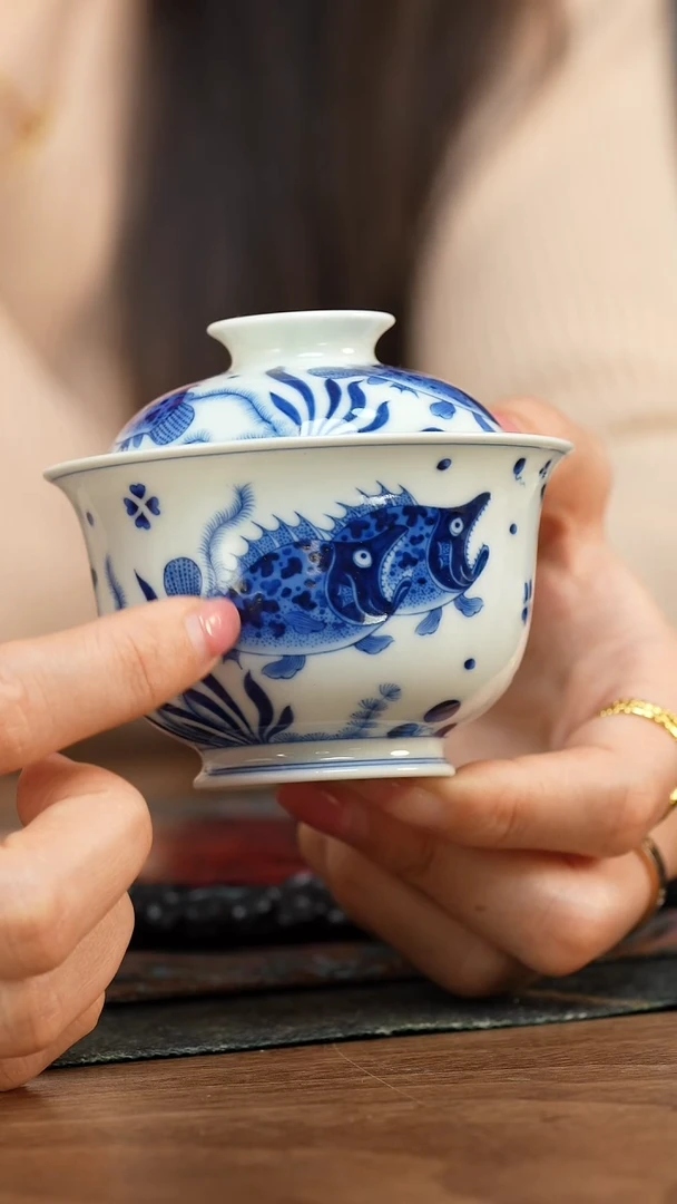 【闪购商品】水造青花 鳜鱼盖碗