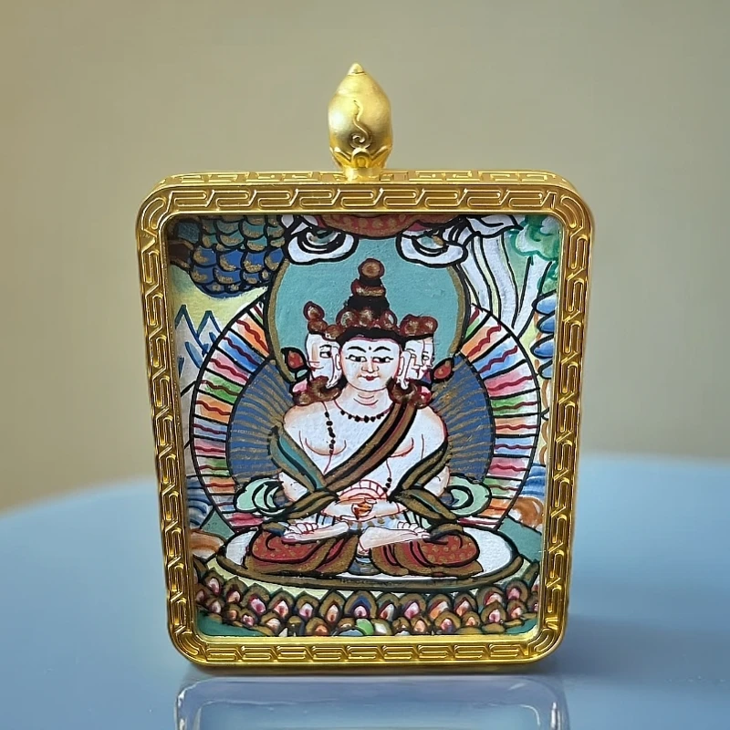 纯手绘唐卡大日如来唐卡吊坠（羊猴）