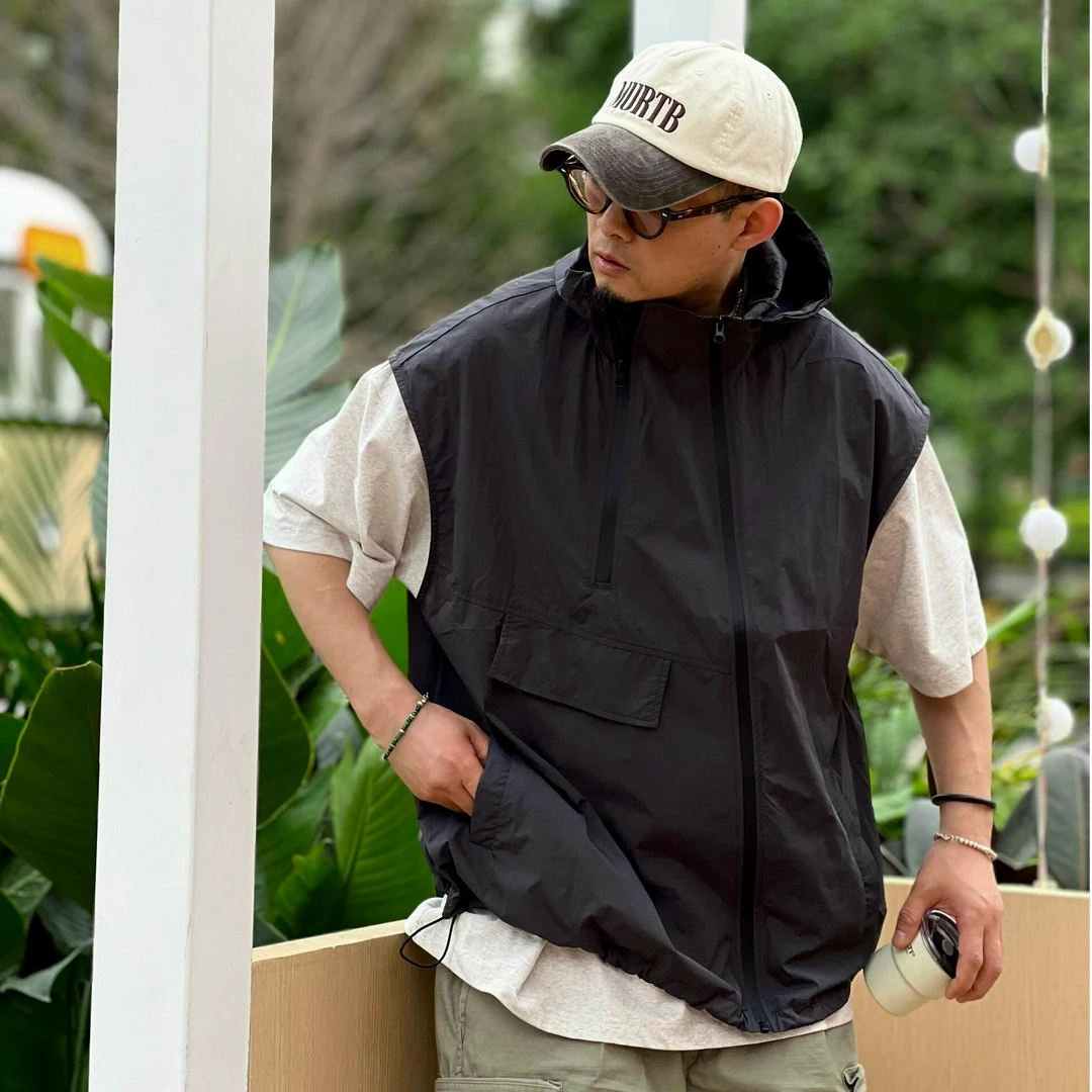 美式街头户外机能风拉链背心外套男2025春夏潮牌个性皱感工装马甲