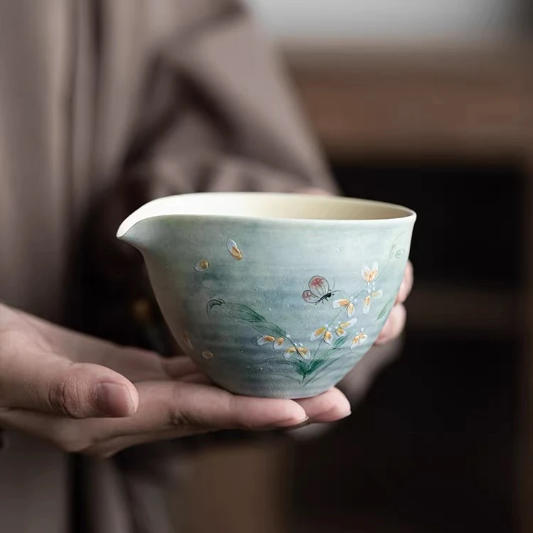 文心兰-公道杯 水彩风中式手绘手工陶瓷分茶器防烫复古公道茶具