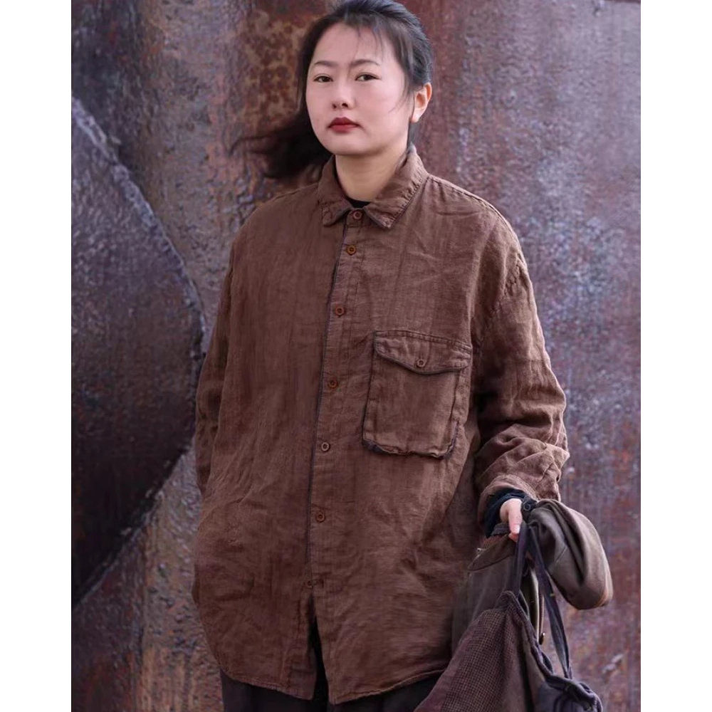 衣路走来-原创方领双层麻料衬衫38430