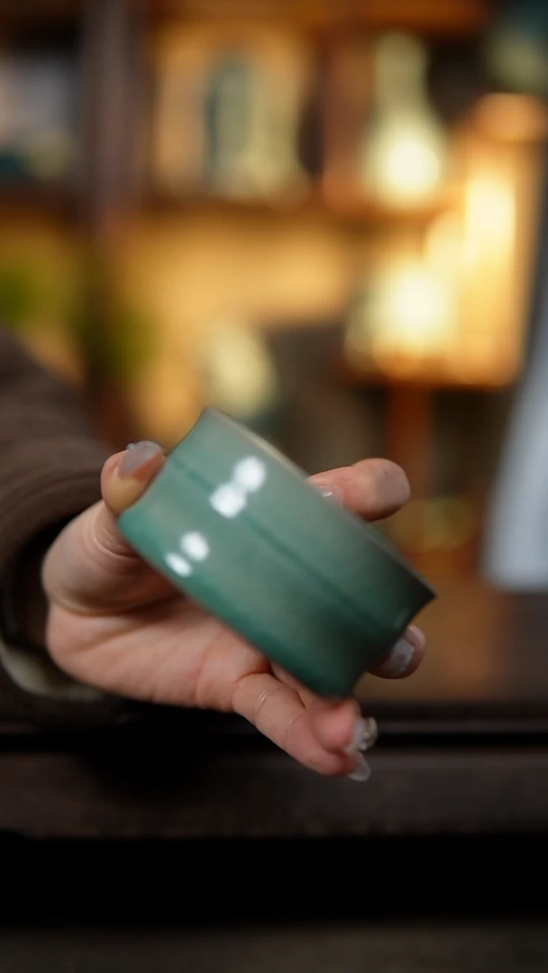 【闪购商品】杯仿古翡翠绿纯手竹节杯微瑕