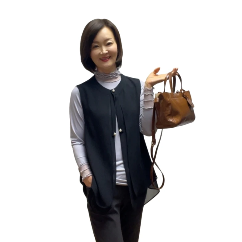 【延姐姐专属】韩国珍珠扣双层黑色飘逸高级感时尚女装禅意仙气飘飘