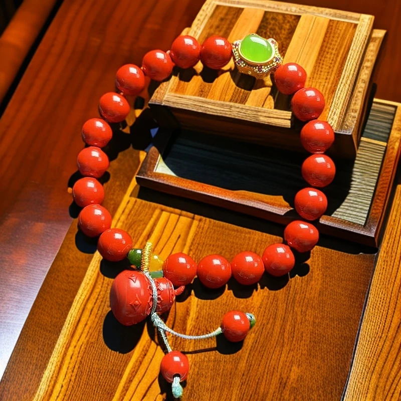 含辰砂工艺品含辰砂工艺品正宗天然朱砂手串小葫芦款设计精美手串