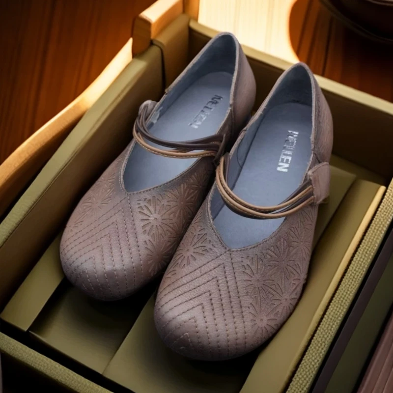 名郎 MELLEN 女士修面皮休闲鞋单鞋春季舒适薄款鞋子平底鞋浅口