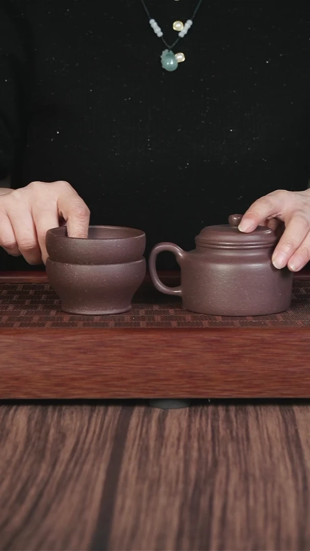 【闪购商品】紫砂茶壶粗砂天青德钟套组