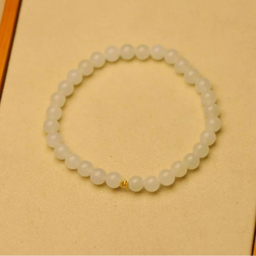 【夏日碎冰冰，岁岁平安】和田玉白玉手串+18K金