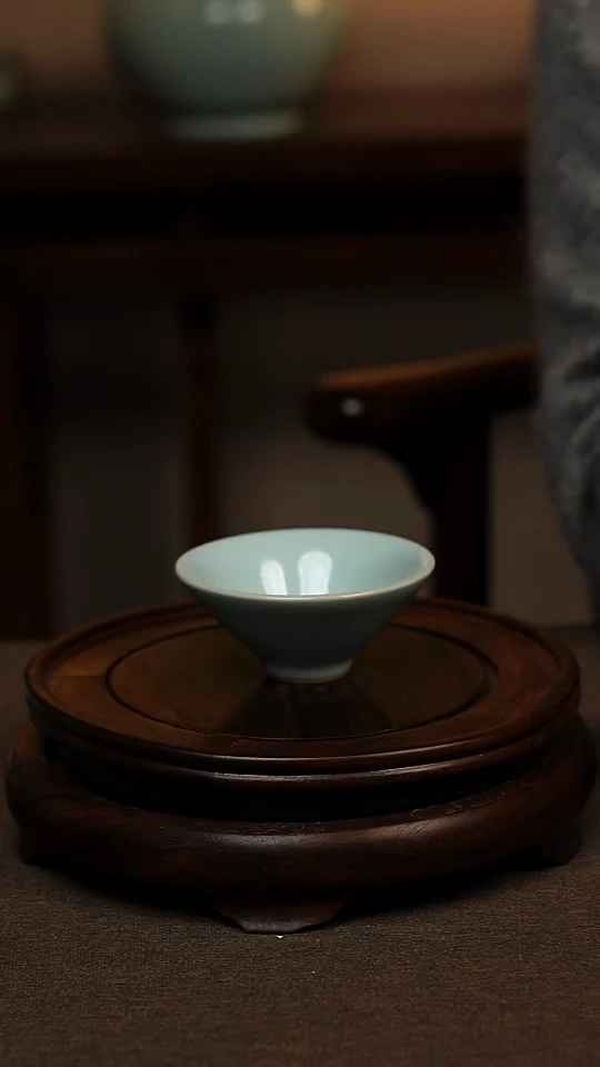 瓷片天青色斗笠杯60ml微瑕不带礼盒
