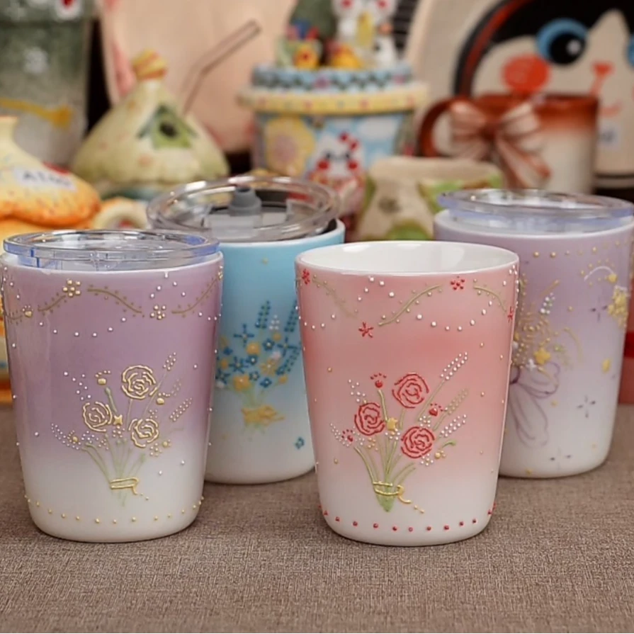 玉泥水杯景德镇陶瓷手工手绘创意杯A244