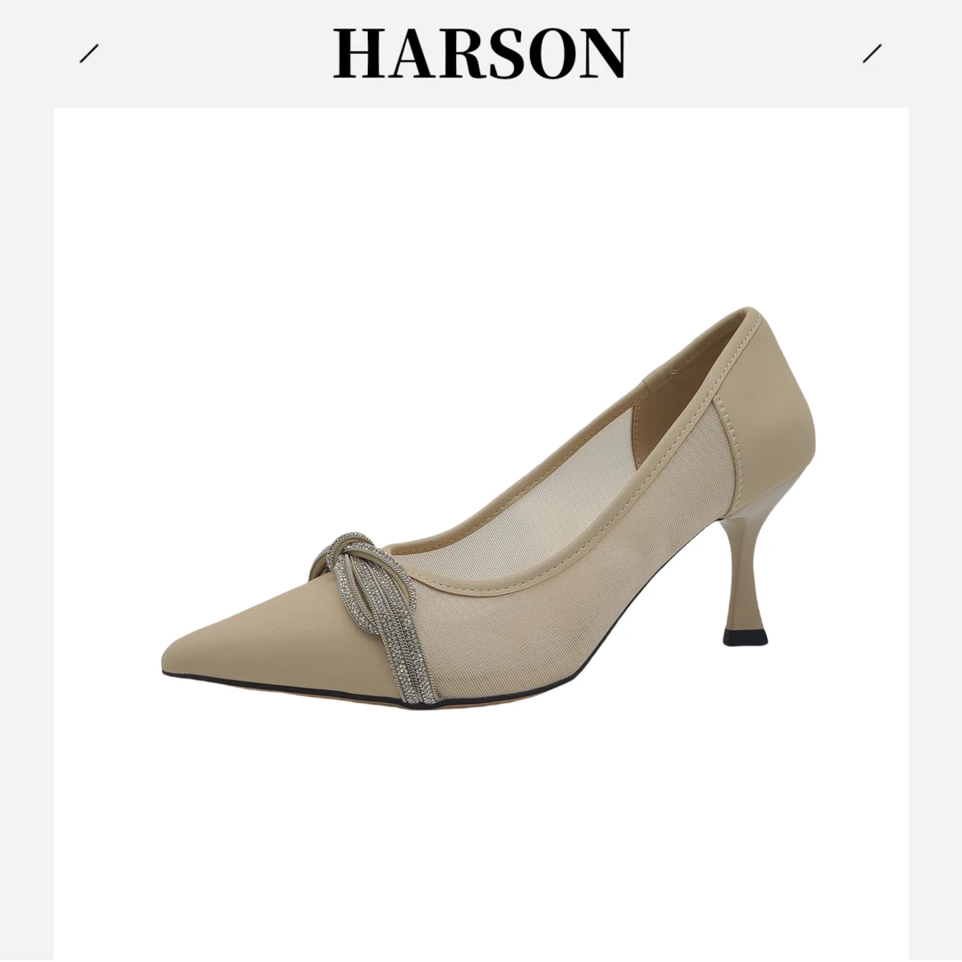 Harson/哈森浅口套筒女鞋凉鞋跟鞋法式细跟薄款单鞋时尚240113