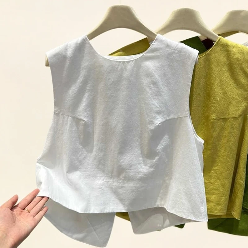 2025夏新欧货不规则百搭无袖马甲通勤设计感显瘦背心后背开叉上衣