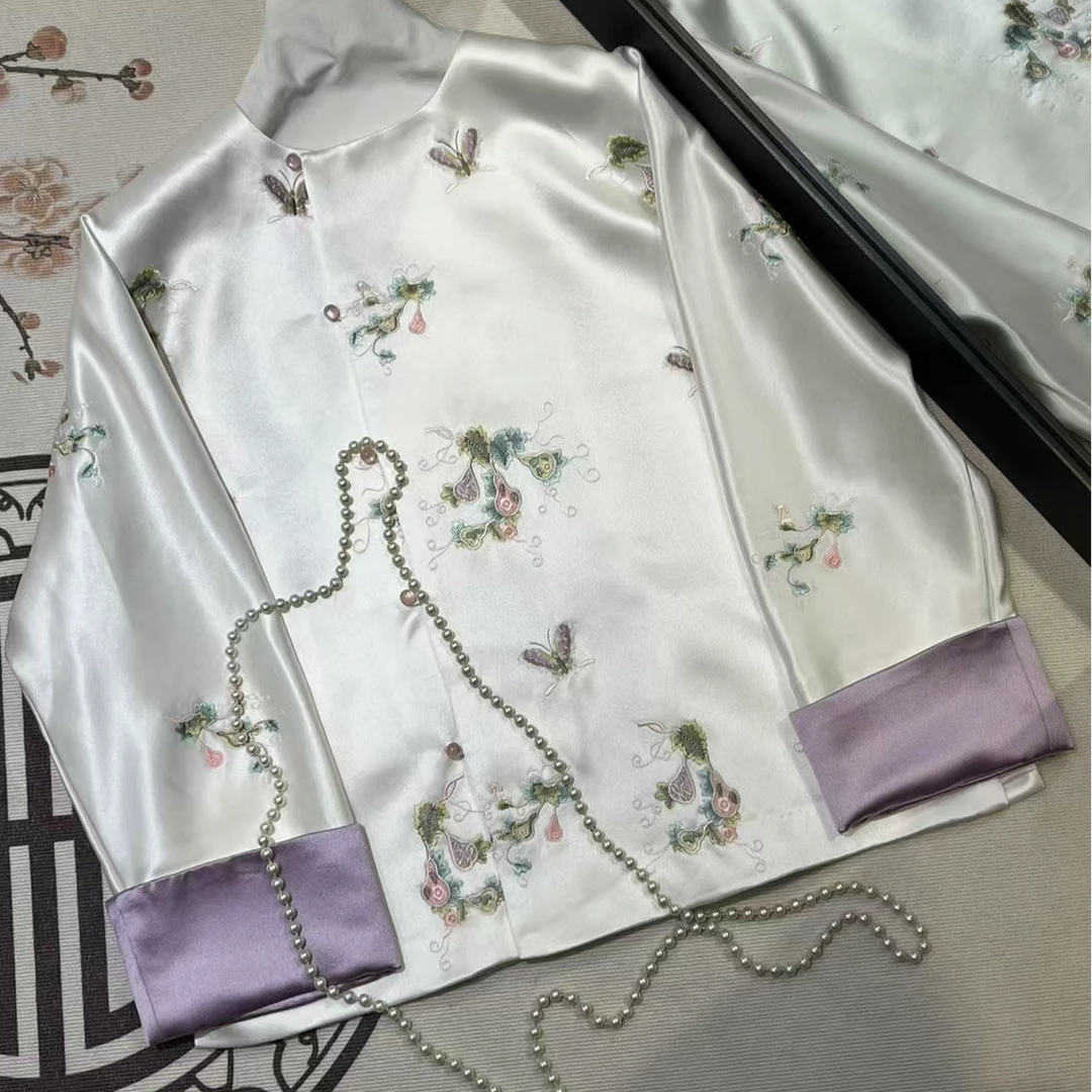 【舒白】 Ou直下摆薄款短外套日常双层对襟绣花唐装女士大袖新中式