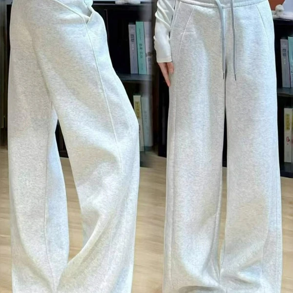 白灰色lulu同款运动裤女春季2025新款高腰显瘦遮胯小个子阔腿运动