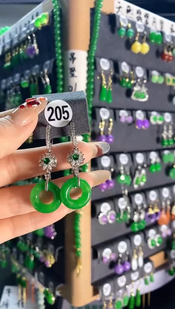 【闪购商品】翡翠耳饰银S925镶嵌205..