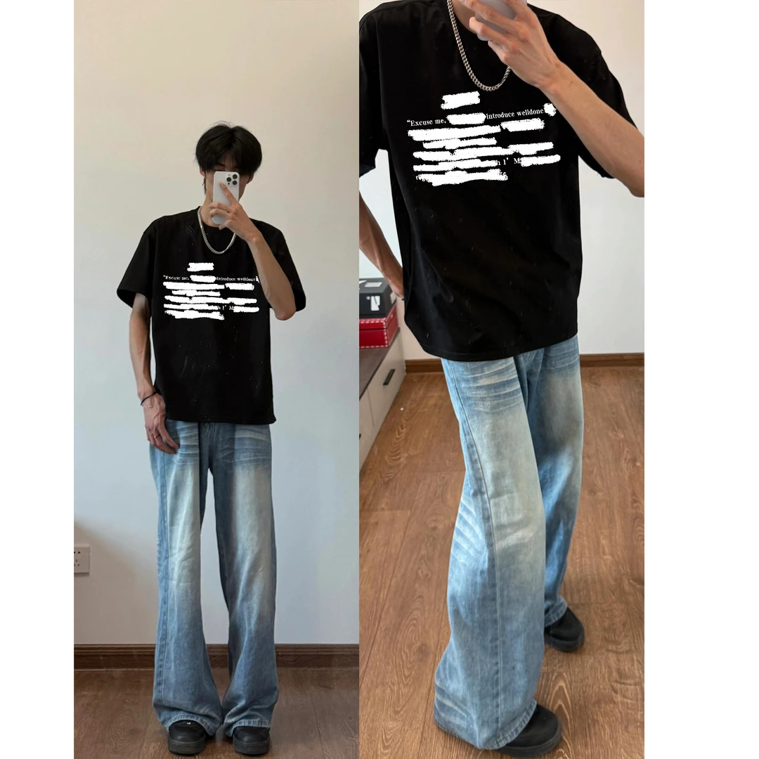 重磅国潮牌美式复古短袖T恤男夏季潮流宽松高街风体恤半袖小众