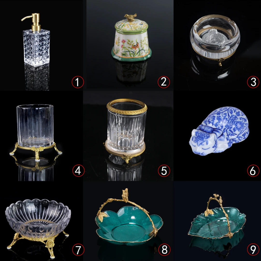 【華禧堂】高档欧式陶瓷摆件创意/铜配瓷牙签盒/客厅玄关桌面摆台