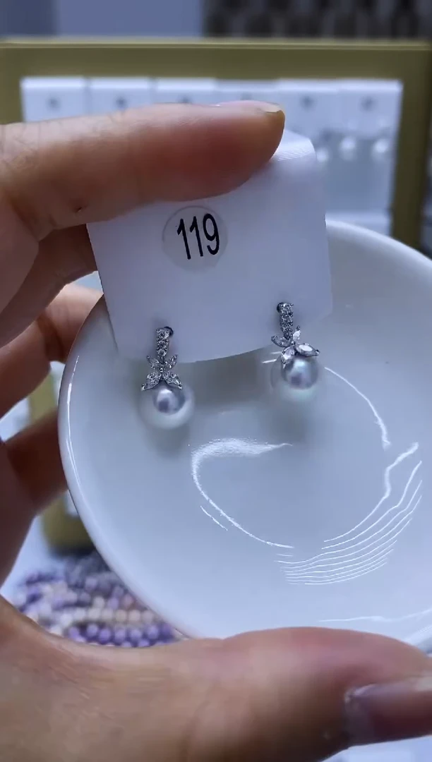 银S925镶嵌耳饰淡水珍珠119