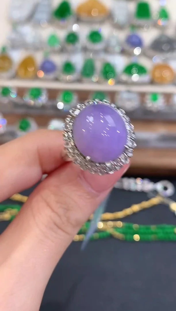 18K金镶嵌戒指翡翠a92   紫货有色差