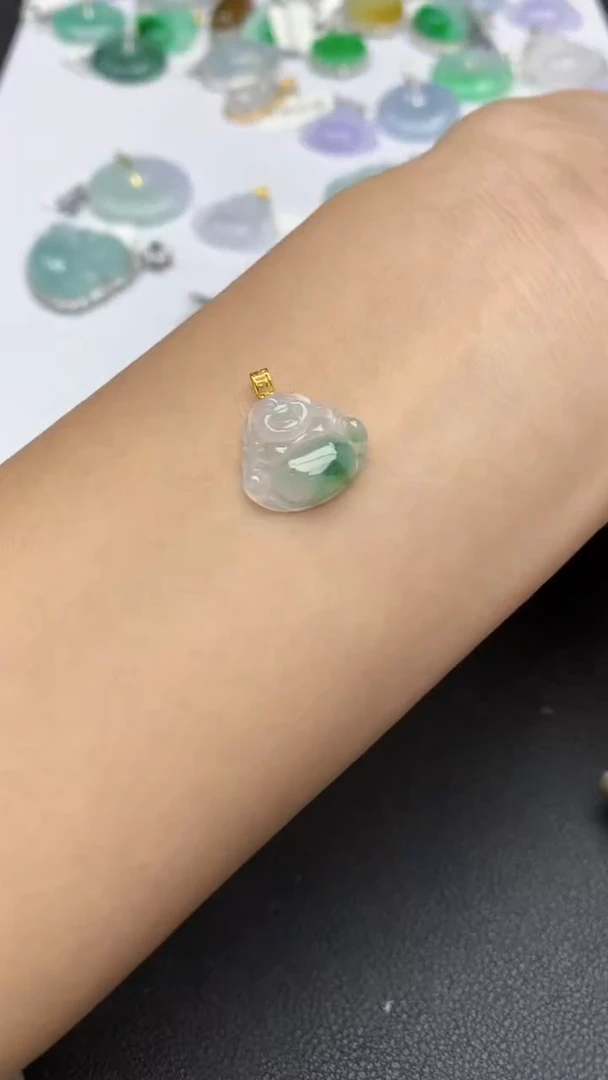 翡翠18K金镶嵌颈饰天然缅甸a货翡翠百元以上9元证书费自理