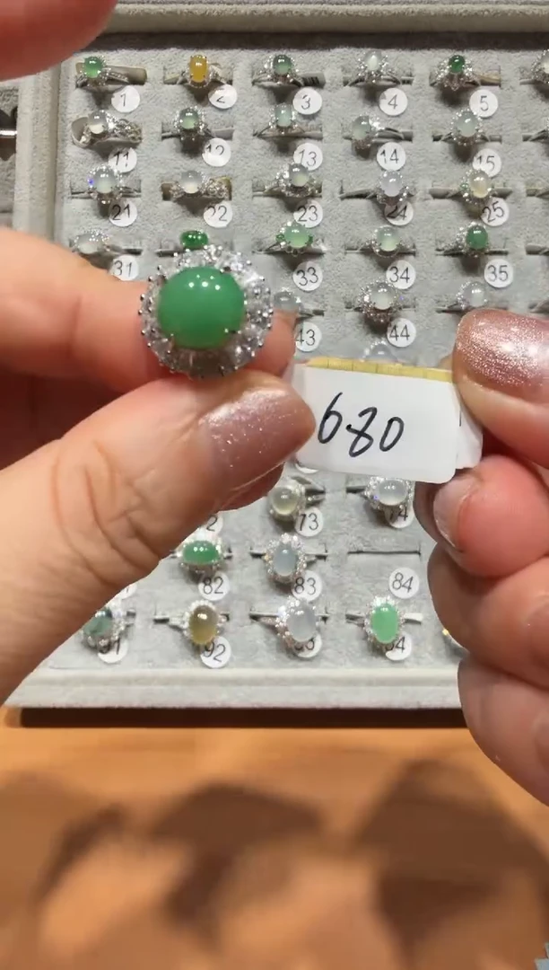 银S925镶嵌戒指翡翠缅甸A货翡翠戒指