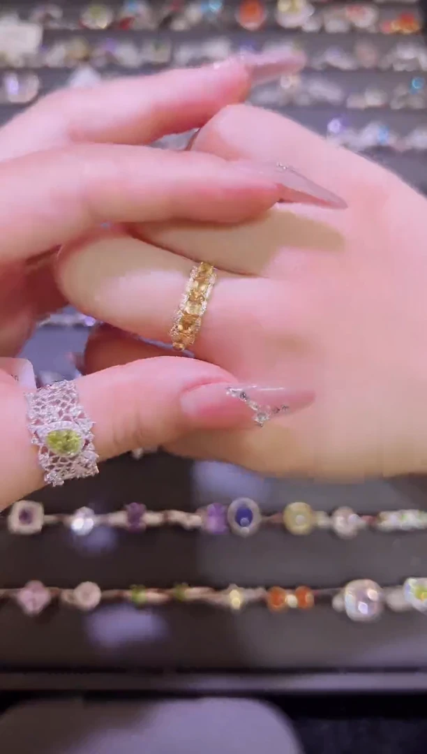 黄晶戒指银S925镶嵌S925黄水晶开口戒