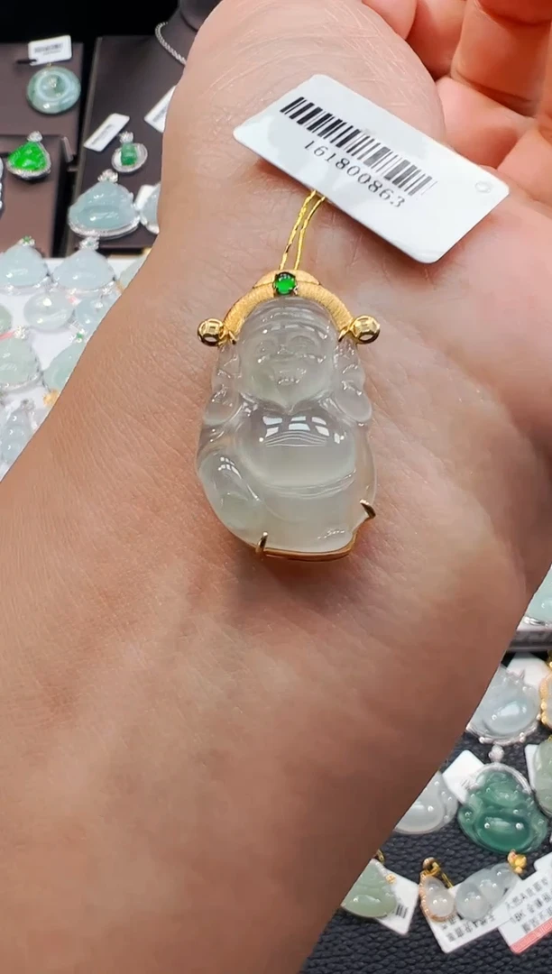 吊坠(不含链)18K金镶嵌翡翠财神爷吊坠863