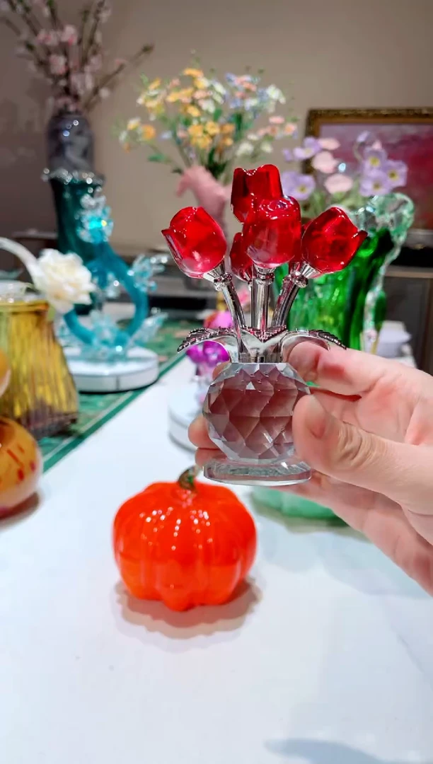 【闪购商品】琉璃手工艺品红色七头玫瑰