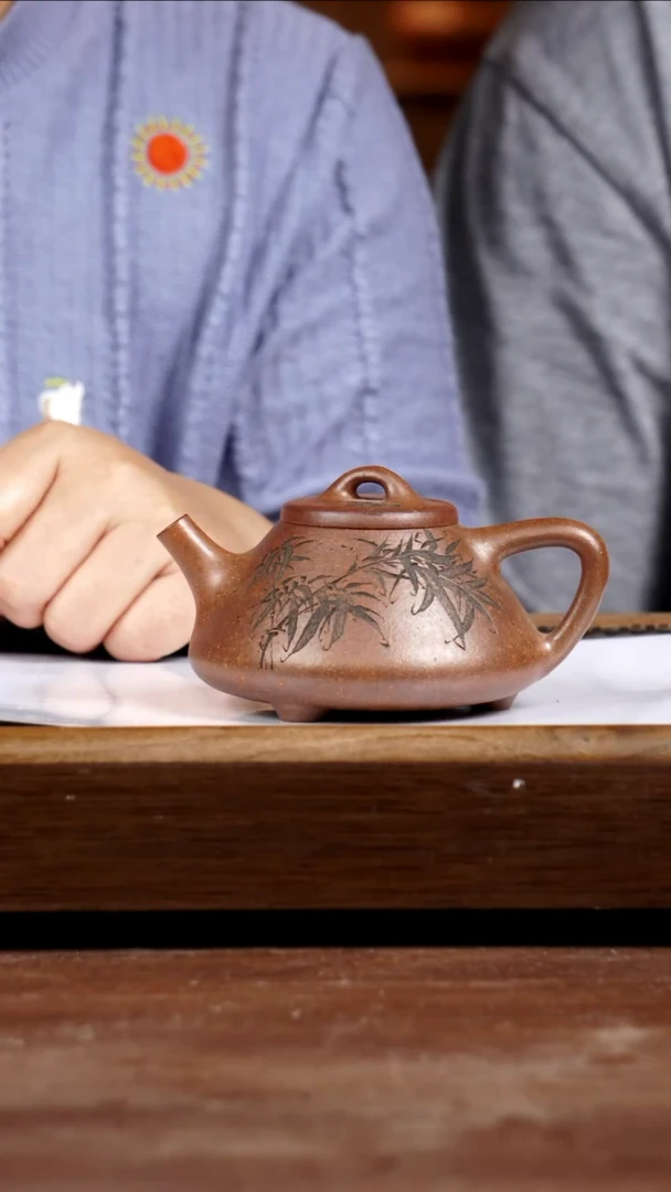 茶壶紫砂龙骨金砂子冶画竹230CC