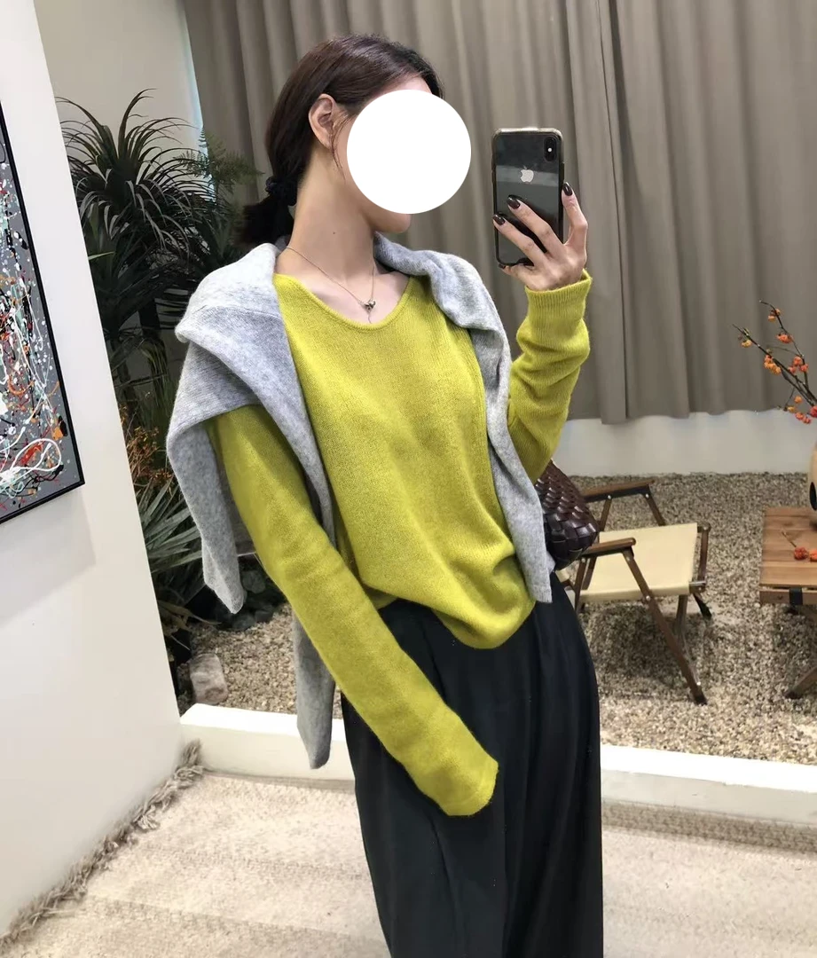 轻柔软糯~慵懒高级感U领宽松针织衫女士慵懒毛衣