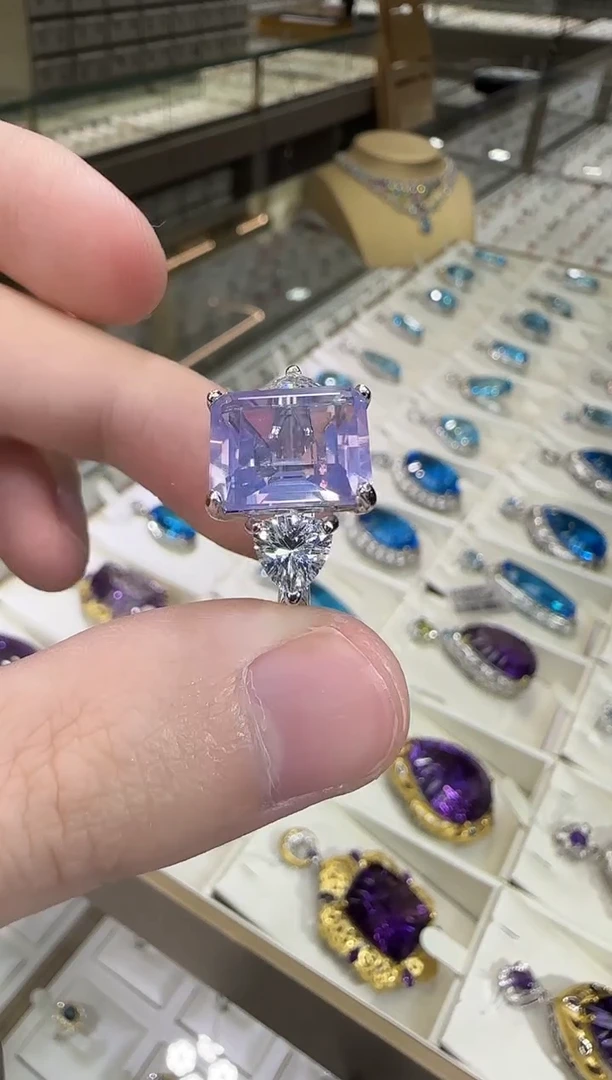 银S925镶嵌耳饰水晶薰衣草12*10mm