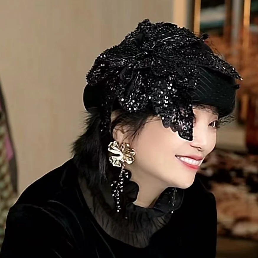 篱君25新款刺绣花朵连衣装饰胸针时尚镂空黑色