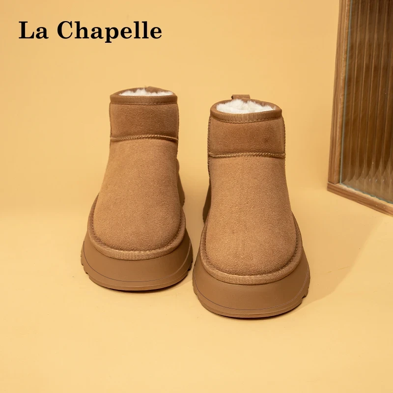 拉夏贝尔冬季时尚情侣雪地靴女款保暖百搭加绒加厚防滑软底靴子