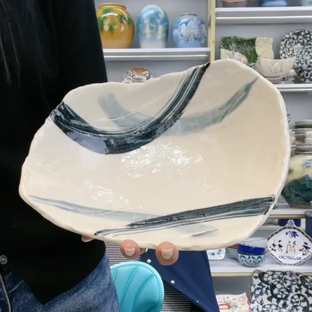 【单支】日本进口美浓烧曲水异型特大钵26.5cm×23.5cm