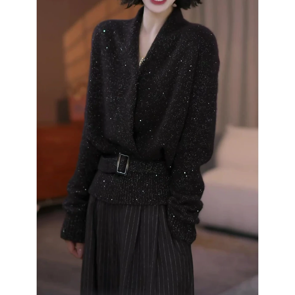 高级感时尚韩版加厚针织衫女2025秋冬新款设计收腰显瘦百搭毛衣衫