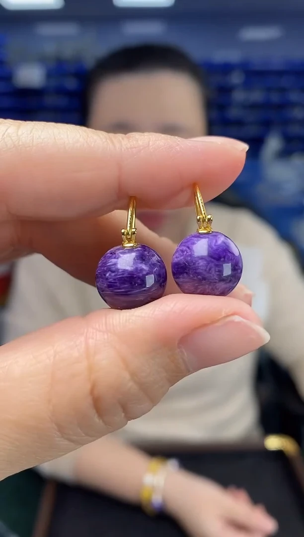 银S925镶嵌查罗石（紫龙晶）耳饰K2546