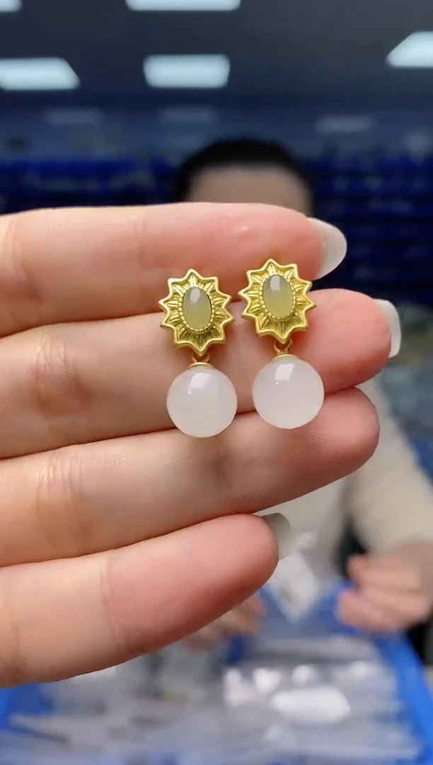 【闪购商品】和田玉耳饰银S925镶嵌   EZ1648